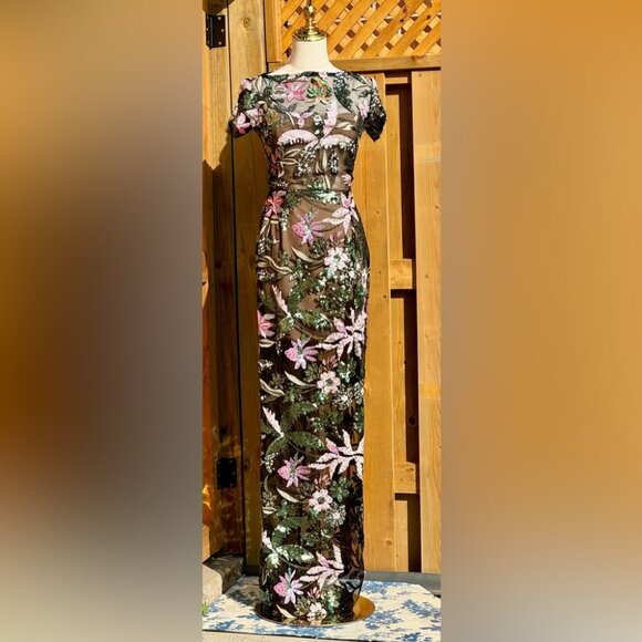 🆕 BRONX & BANCO 🧿 NWOT Zinnia Side-Split Sequin & Embroidered Gown, Sz XS US 2 - Picture 5 of 16